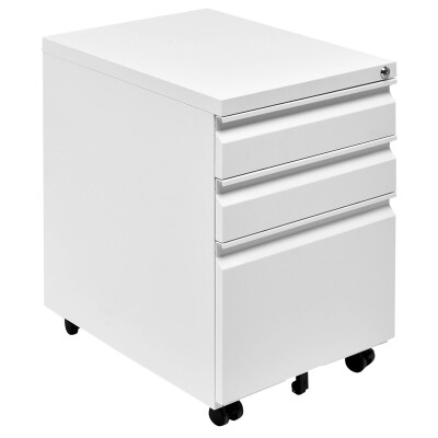 

3 Drawers Rolling File Storage Cabinet-White