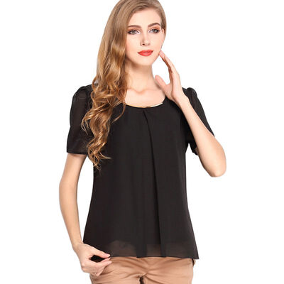 

Womens Short Sleeve Chiffon Tops&Blouse Office Lady Sequined Puff sleeve Blouses Summer O-neck Blus Top Women Clothing