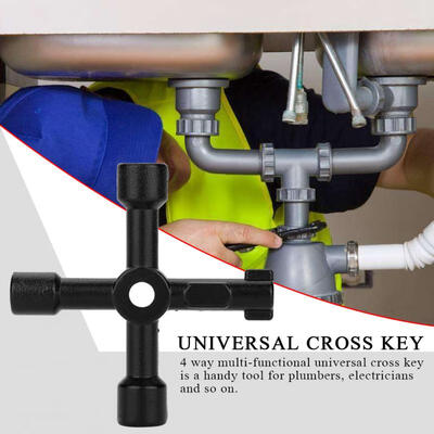 

Greensen 4 Way Multi-functional Universal Cross Key Zinc Alloy Plumbers Electricians Valve Tools Black