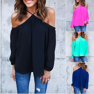 

Women Fashion Off-shoulder Long Sleeve Sexy Top Blouse T-shirt Summer Shirt Tops