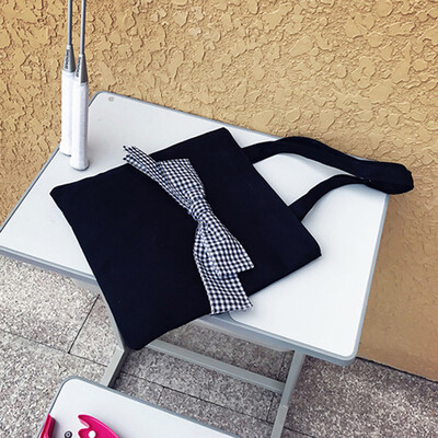 

Tailored Bow Tie Canvas Tote Single Shopping Bags Large Capacity Beach Bags Casual Bag BK