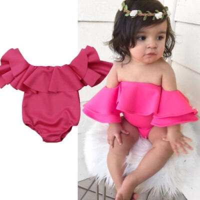 

Newborn Baby Girl Clothes Ruffle Off Shoulder Ruffle Bodysuits Cute Summer Clothes 0-12M