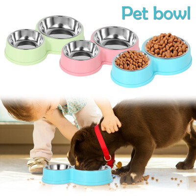 

Double Pet Bowl Dog Cat Twin Dish Stainless Steel Water Food Feeder Pet bowl