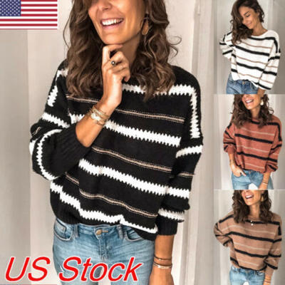 

Womens Wrap Neck Tops Sweater Jumper Ladies Long Sleeve Loose Blouse Shirts US