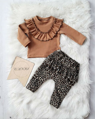 

2pcs Newborn Kid Baby Girl Ruffle TopsLeopard Print Pants Clothes Outfit Set