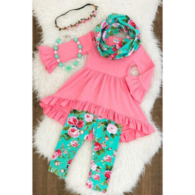 

Baby Girls Dress Toddler Kids Ruffle T-shirt TopsPants Outfits Clothes Set Hot