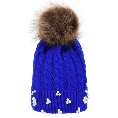 

New Cute Kids Baby Warm Winter Pearl Knit Beanie Fur Pom Pom Hat Crochet Ski Cap