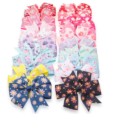 

5Pcs\Set Ribbed Ribbon Dovetail Printed Bow Hair Clips Hair Accessories Headdress Color Random