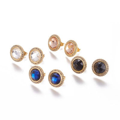 

304 Stainless Steel Ear Studs with Rhinestone Golden Mixed Color 175x16x55mm Pin 08mm