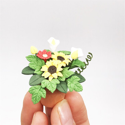 

Gobestart Mini Dollhouse Miniature Green Plant Flower In Pot Fairy Garden Accessory