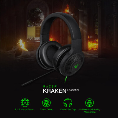 

Razer Kraken Essential Gaming Headset Wired Over-Ear Analog 35 mm Headphone with Mic for PCLaptopPhone Noise Isolating