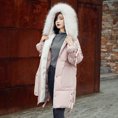

Winter 2018 new Korean urban leisure fashion elegant pure color real fur collar down jacket down coats down filled