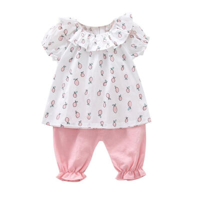 

Baby Clothes Summer Baby Girls Casual Short Sleeve Fruit Print T-shirt TopsPants Suits Costume Set