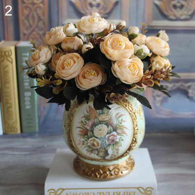 

1 Bouquet Artificial Tea Rose Faux Silk Cloth Flowers Hotel Room Wedding Decor