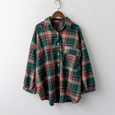 

Vintage Plaid Women Blouses Long Sleeve Shirts 2019 New Autumn Casual Loose Pocker Femme Tops