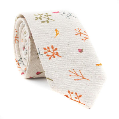 

Men Ties Casual Floral Print Flax Party Narrow Slim Business Formal Necktie