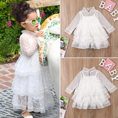 

Baby Kids Girls Dot Princess Tulle Lace Dress Party Wedding Dress