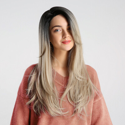 

〖Follure〗Gradient Black Wig Lady Long Curly Hair Synthetic Wig Fashion Wavy Wigs Cap