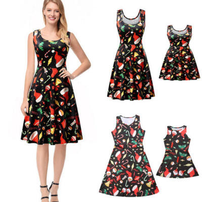 

Xmas Mother Daughter Floral Long Maxi Party Dress Family Matching Dress Skirt