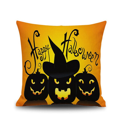 

Happy Halloween Pumpkin 3 Square Linen Decorative Throw Pillow Case Cushion Cover