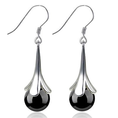 

Fashion Trumpet Flower Faux Moonstone Long Dangle Women Hook Earrings Jewelry