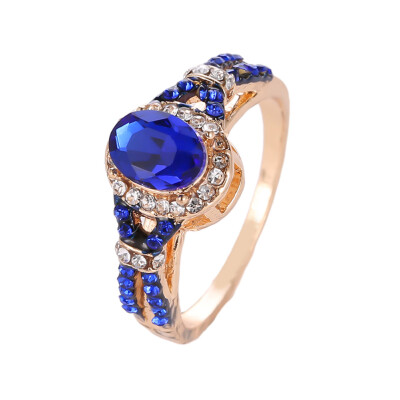 

Fashion Women Luxury Gold Filled Zircon Blue Sapphire Diamond Wedding Rings Bridal Gift