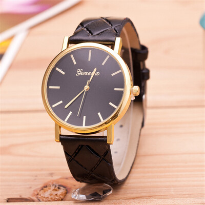 

European&American fashion check belt ladies watch simple engraved