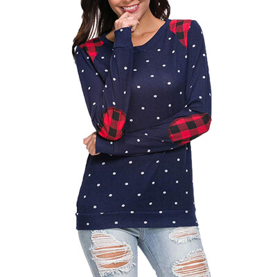 

Nomeni Womens Casual Long Sleeve Polka Dot Loose Pullover Tee Shirts Blouse Tops