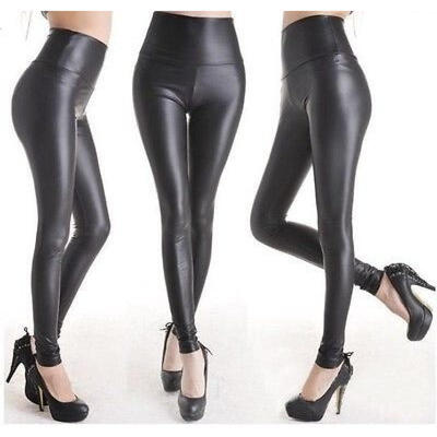 

Hot Lady Matt Look High Waist Stretch Faux Leather Slim Pants Tights Legging  Black