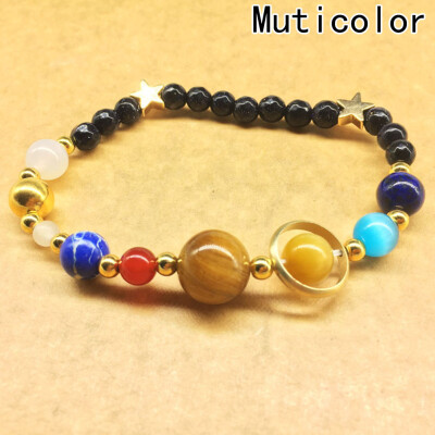 

Hot Universe Galaxy the Eight Planets in the Solar System Guardian Star Natural Stone Beads Bracelet Bangle for Women & Men Gift