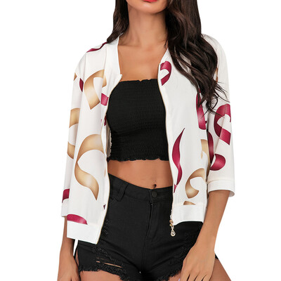 

Toponeto Womens Fashion Boho Print Blouse Baseball Outwear Jackets Zipper Coats