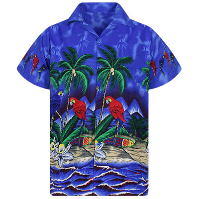 

Toponeto Mens Hawaiian Shirt Stag Beach Hawaiian Print Party Summer Holiday Fancy Blouse