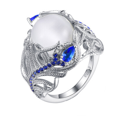 

Simple Creative Moonstone Blue Zircon Pierced Floral Ring
