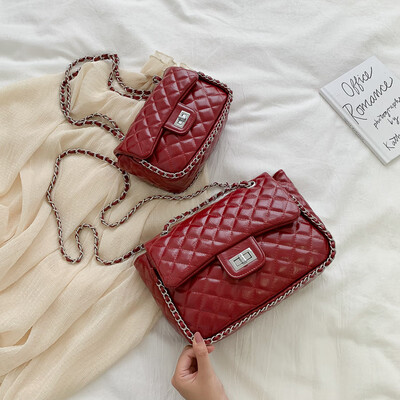 

Qiao Bani 2019 European&American style fashion simple solid color rhombic chain bag street shoot trend single shoulder diagonal handbag