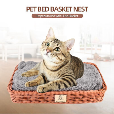 

Pet Bed Basket Nest Oval PP Knitted Bed with Plush Blanket for Cats Dogs Pets