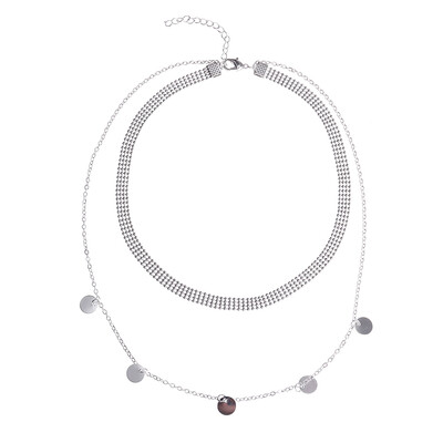

Multi Layer Silver Gold Color Disc Coin Choker Chain Necklace for Women