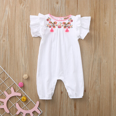 

Newborn Infant Baby Girls Color Solid Embroidery Floral Romper Bodysuit Outfits