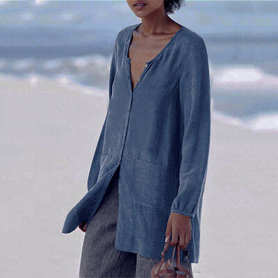 

Womens Casual Retro Tunic Shirt Long Sleeve Boho Blouse Button Down Summer Tops