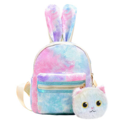 

Cute Ears Decor Travel Sequins Backpacks Women Kids Cat Pendant Knapsack