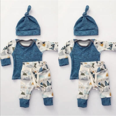 

Newborn Infant Baby Girl Boy Long Sleeve T-shirt TopsPants Hat 3pcs Outfits Set Clothes