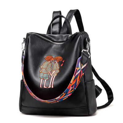 

Waterproof embroidery fashion backpack womens Korean version backpack womens travel bag 2017 schoolbag leisure bag