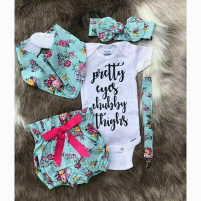 

US Newborn Kids Baby Girls Outfit Floral Clothes Romper BodysuitPantsHeadband