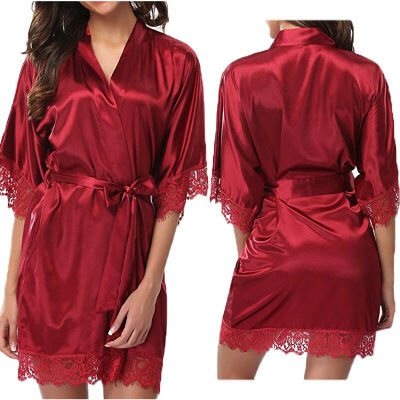 

Womens robe Silk Satin Robes Wedding Bridesmaid Bride Gown kimono Solid Robe