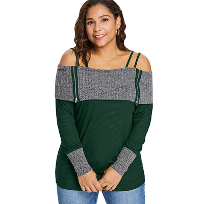 

Plus Size Long Sleeve Open Shoulder T-shirt
