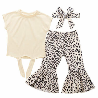 

3pcs Toddler Baby Girl Clothes TopsLeopard Long PantsHeadband Outfits 0-5Years