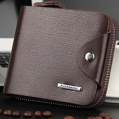 

Men Bifold Wallet Purse PU Leather Zip Around Press Stud Credit Card Holder Vintage Organizer Clutch Bag