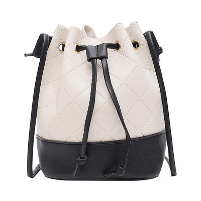 

Hit Color Shoulder Handbags PU Leather Women Lattice Bucket Crossbody Bags