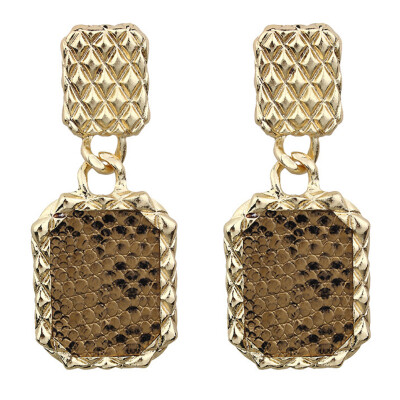 

Fashion Women Big Square Pendant Snake Skin Pattern Statement Dangle Earrings