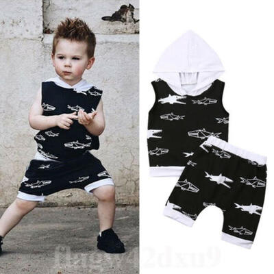 

Summer Boy Kids Shark Hooded T-shirtShort Pants 2PCS Outfits Age 1-6 cartoon