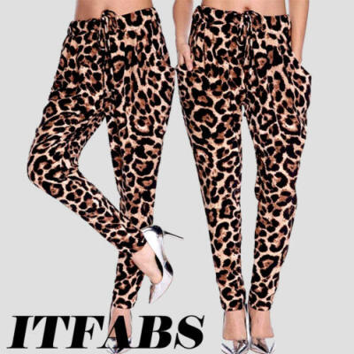 

UK Women High Waist Casual Trousers Leopard Slim Fit Skinny Long Pants Leggings